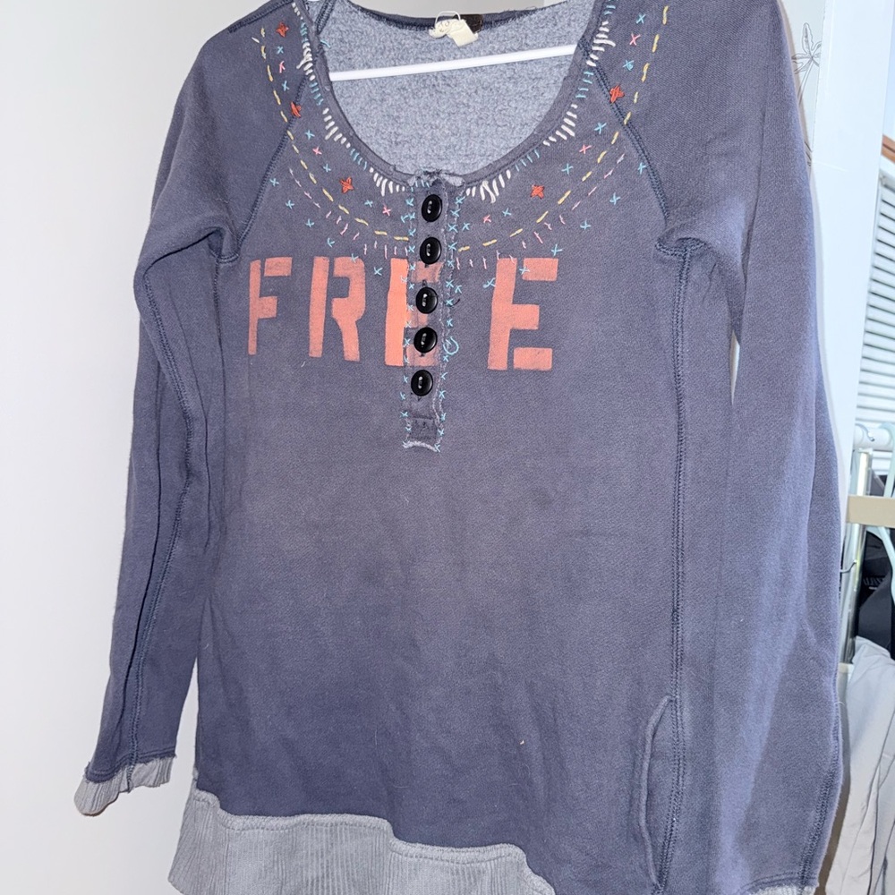 Free People Gray Long Sleeve Top